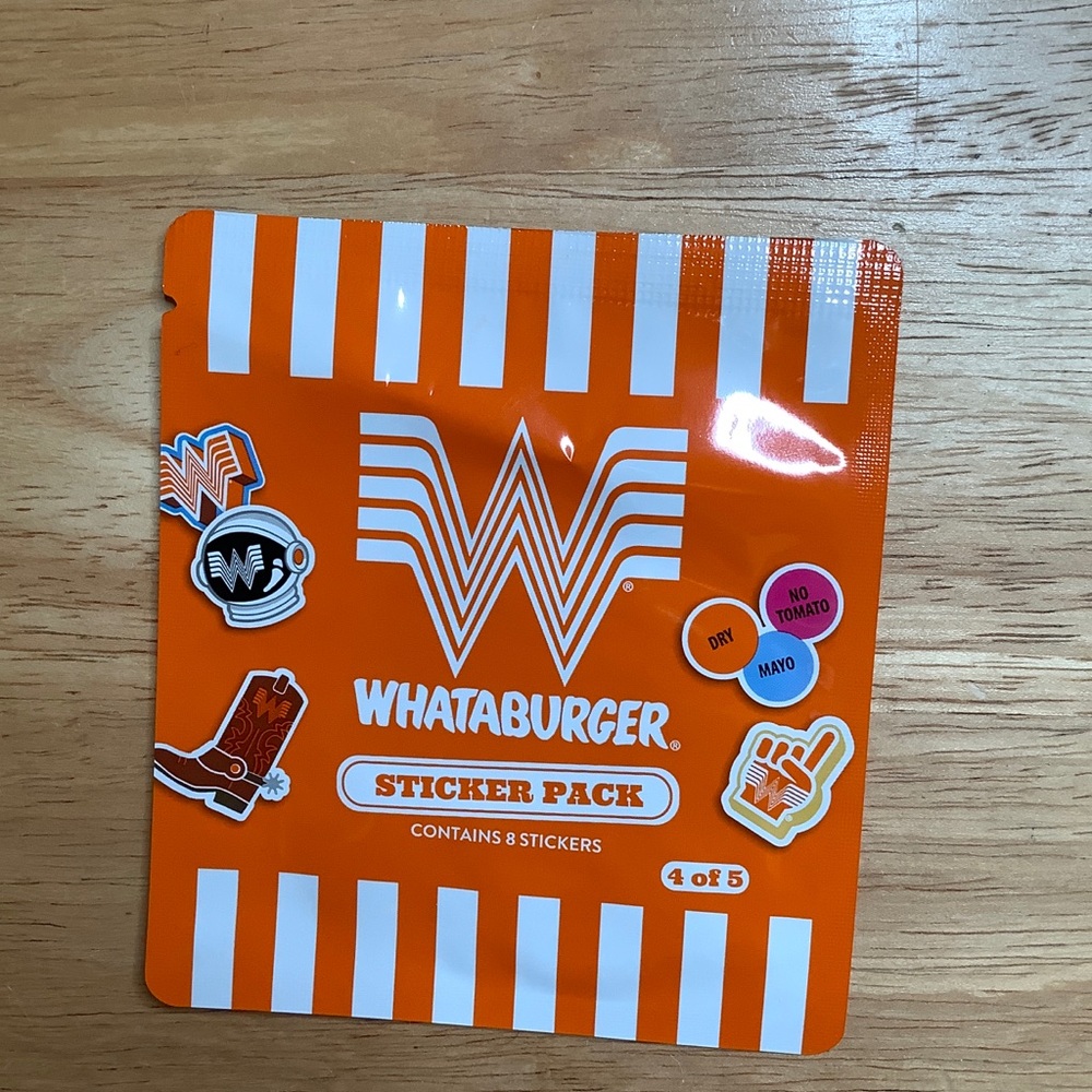 Whataburger Sticker Pack  4 Of 5—- 8 Stickers, Food & Drink Theme, Orange/White